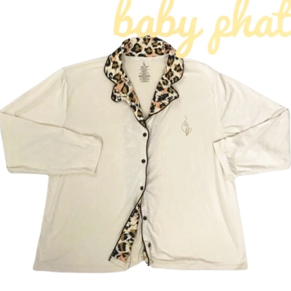 Baby Phat Cream Pajamas with Leopard Trim